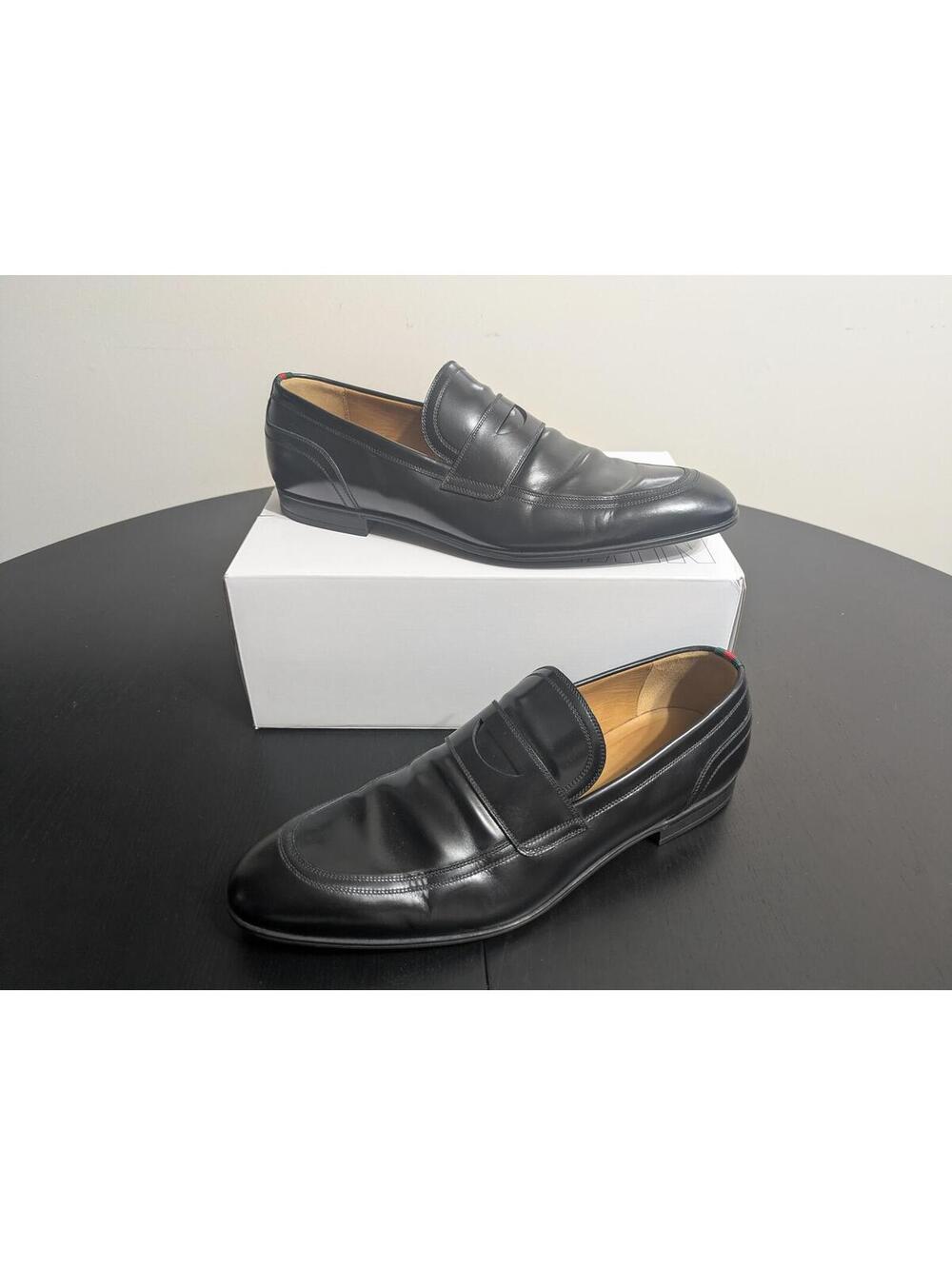 Gucci Web Stripe Heel Leather Penny Loafers style code 429212 - New